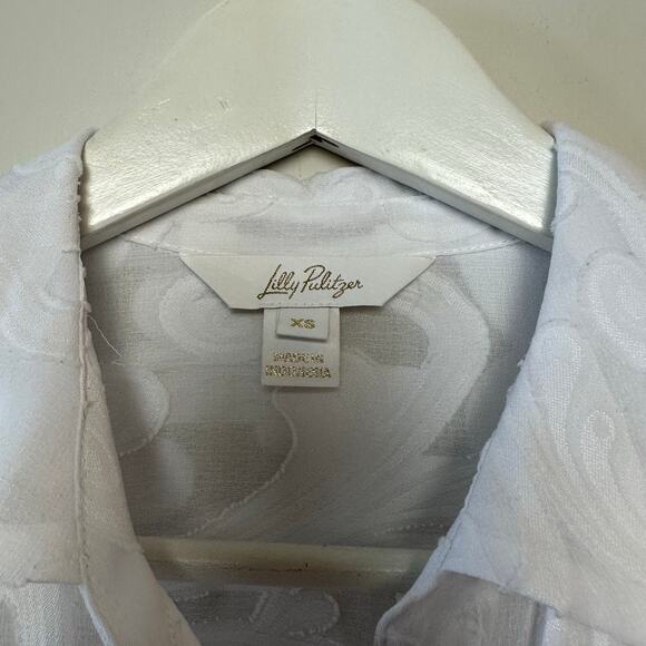 Lilly Pulitzer Linley Dress Cover Up White Collared Shirtdress Sheer Ruffle XS - Picture 6 of 8